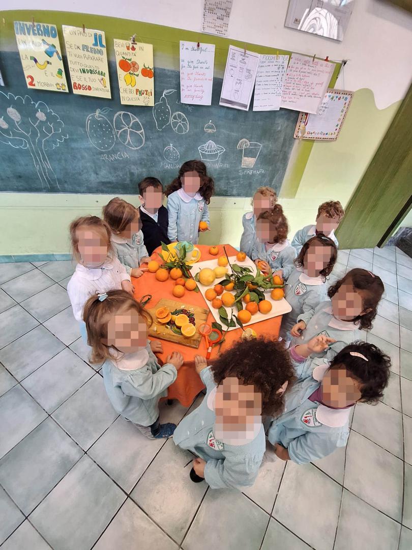 Bambini di Piccole Orme durante un'attività educativa con materiali naturali